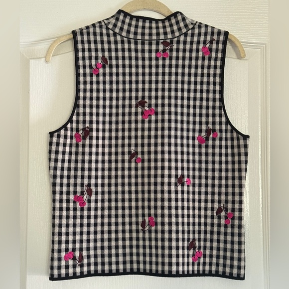 Maeve Anthropologie Sweater Vest Women’s L Gingham Embroidered Cherries - Picture 4 of 14